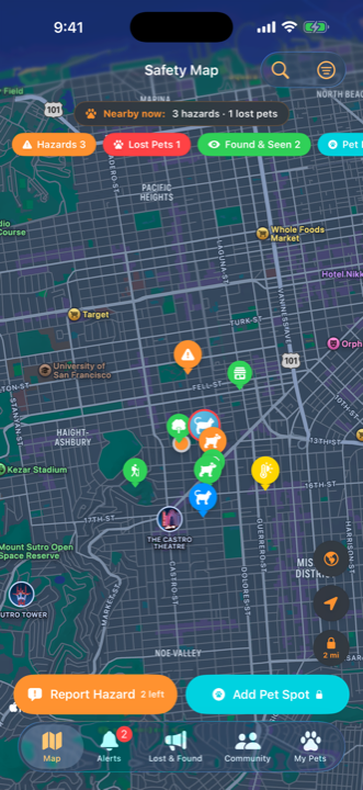 The safety map in dark mode